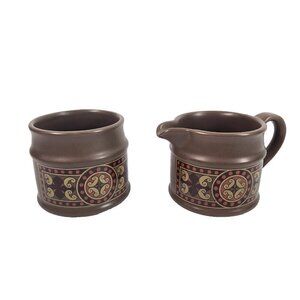Sadler England Cream And Sugar Set Brown Celtic Scroll Vintage Stoneware 1970s